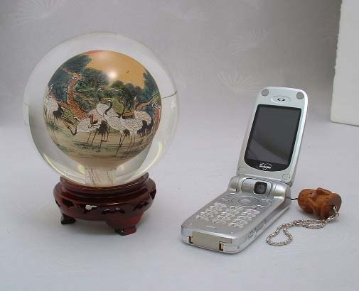中古品】内画水晶玉 ガラス玉 鶴 中古品】内画水晶玉 ガラス玉 鶴