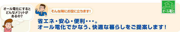 省エネ・安心・便利…。オール電化でかなう、快適な暮らしをご提案します！