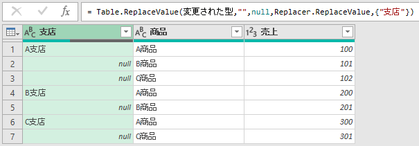 nullに置換