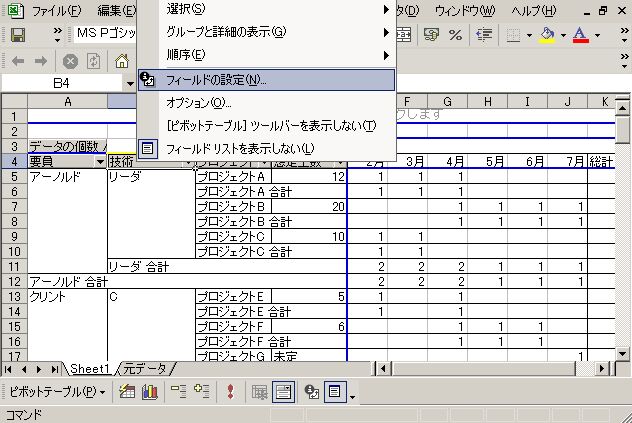 フィールドのプロパティ