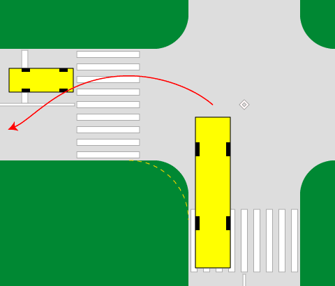 【交差道路の車が停止線オーバーの図】